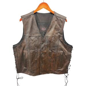 FIRST MFG CO Leather Motorcycle Vest Men's XXL Brown Lace Up Biker Riding
